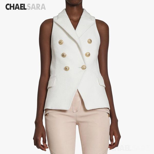 

women's vests classic double breasted vest women elegant spring autumn sleeveless jackets outerwear office lady slim suit chaleco mujer, Black;white