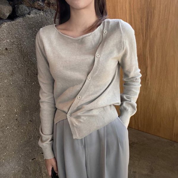 

women's knits & tees vintage retro chic loose all-match sweaters elegant autumn sweater solid cardigans knitted women sweet, White