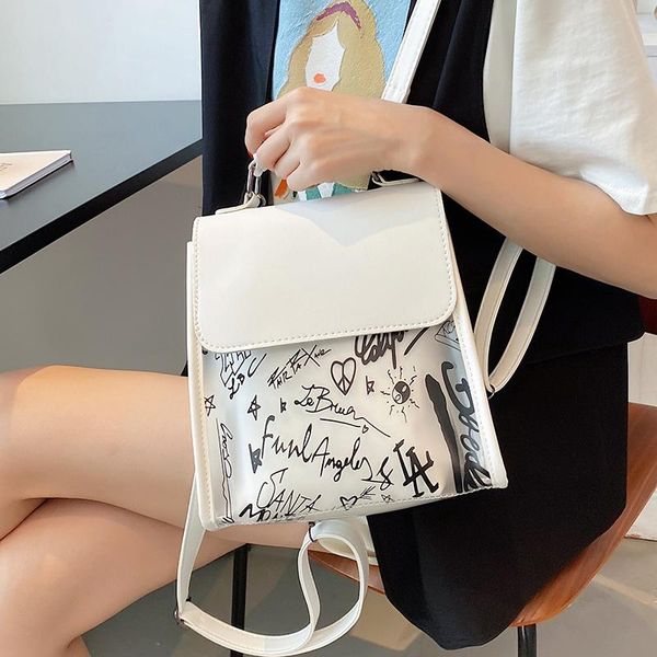 

backpack senior schoolbag female 2021 trend niche design original summer contrast graffiti transparent bag