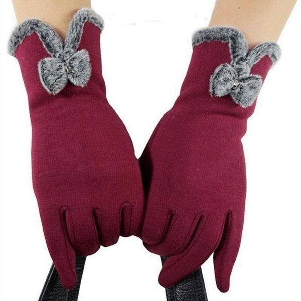 

five fingers gloves women winter keep warm touch screen thin section bow single layer velvet inside female elegant soft, Blue;gray