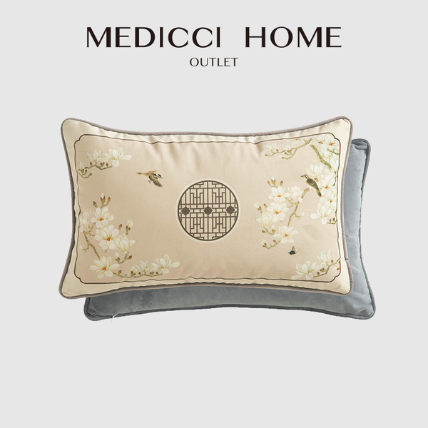 

pillow case medicci home four seasons furniture cushion covers oriental art handmade heavy decorative lumbar shell 30x50cm cream gray