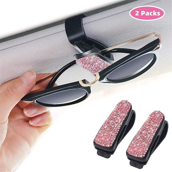 

other interior accessories 2pcs/set rhinestone diamond sun visor glasses fastener clip sunglasses eyeglasses holder portable auto car orname