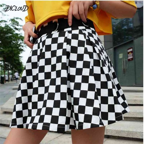 DiCloud Pliated Checkerboard юбки Harajuku высокая талия юбка случайные танцы корейский пот короткие летние мини юбки 210730