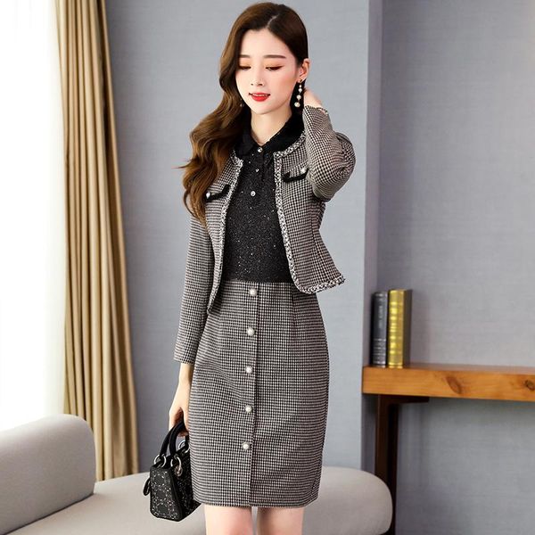 

two piece dress suit woman in the spring and autumn korean version style grid fashion casual two-piece set, White
