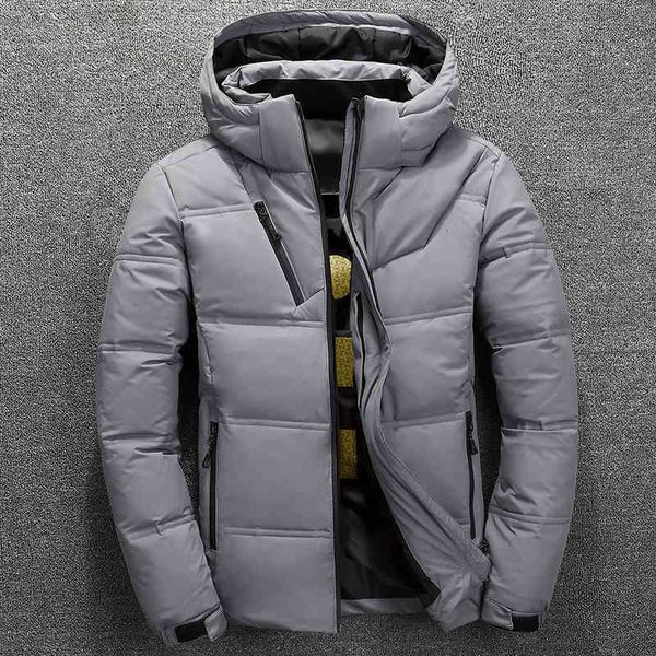 

short thick down jacket winter new men's youth white duck warm solid color hooded zipper fashion handsome plus size, Black