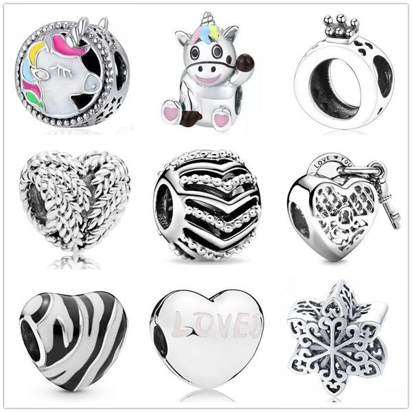 

2021 new stylish unicorn crown bead fit original pandora charms silver 925 bracelet trinket diy jewelry for women making