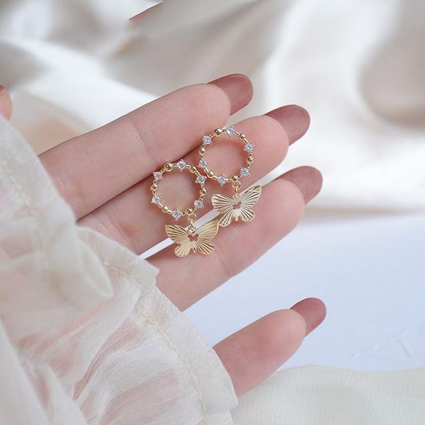 

stud korean fashion cz butterfly women earring shine zircon crystal bijoux wedding birthday jewelry gifts, Golden;silver