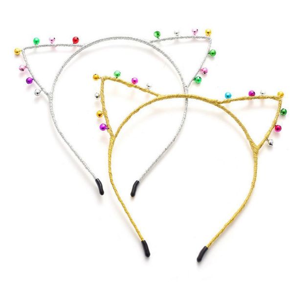 Natal jingle bells gato orelhas headband decoração de férias de ano novo festa de festa haops para mulheres menina prata de ouro