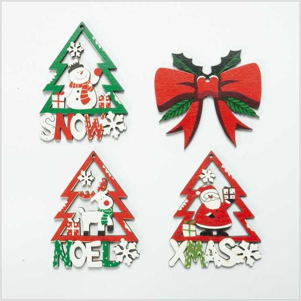 

other 5pcs christmas decorations for home wooden chips mini snowman santa claus snowflake craft xmas natal ornament year