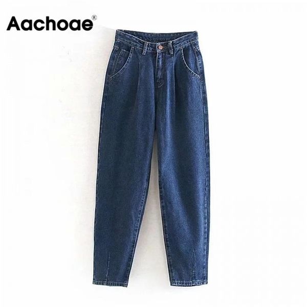 Aachoae Jeans Frauen Lose Casual Harem Hosen Freunde Mom Streetwear Denim Plissee Hosen Slouchy 210922