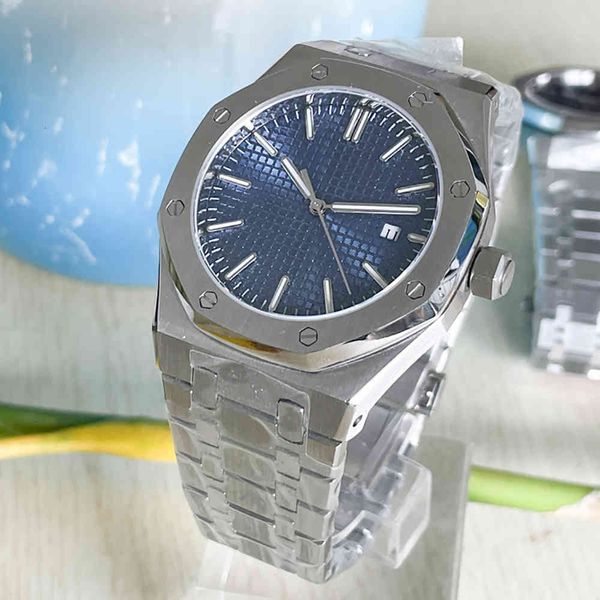 

luxury eight-angle case rvs 42mm gentlemen clock saffier glass white iron sheet automatic mechanical screw in crown date, Slivery;brown