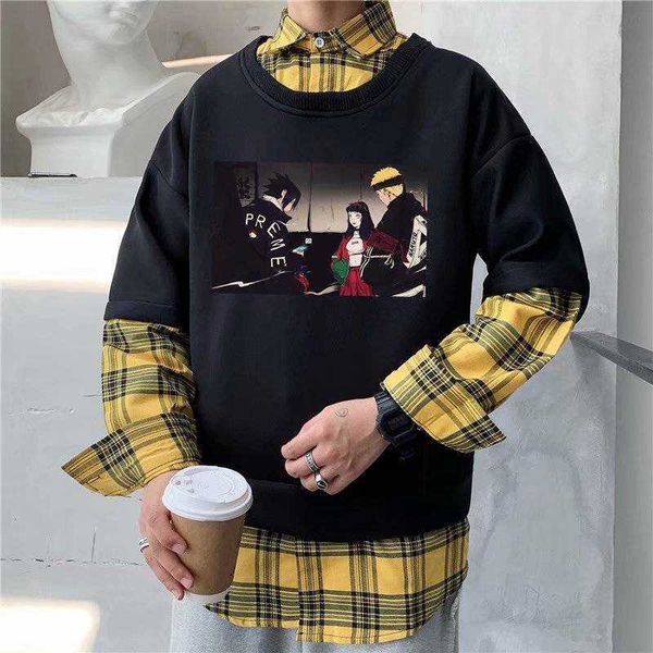 

men's t-shirts tshirt streetwear amine t-shirts das mulheres homens manga longa solta xadrez t camisa meninos dos desenhos animados 73v, White;black