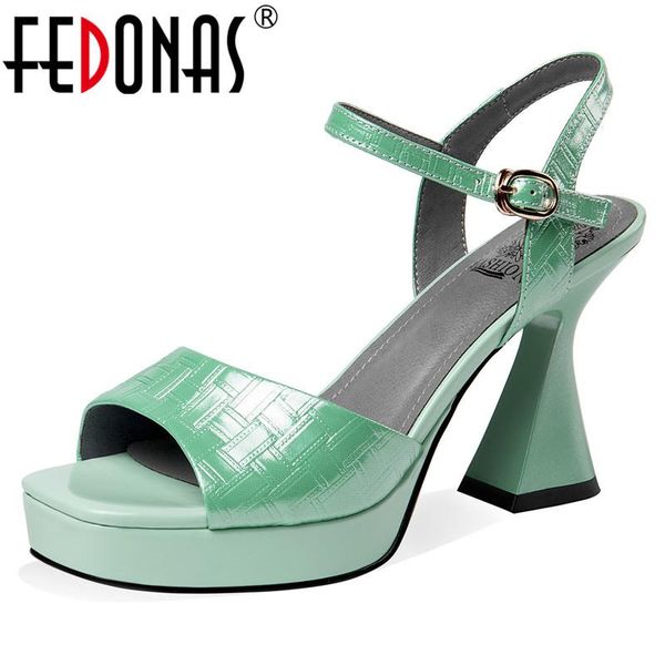 

dress shoes fedonas platform women sandals buckles genuine leather high heels pumps for summer est party prom woman, Black