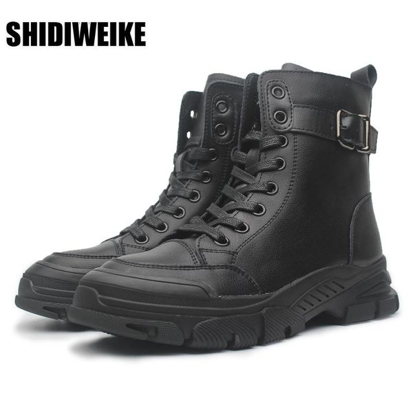 

boots fashion leather woman shoes winter warm lace-up ankle for waterproof platform vc1507, Black