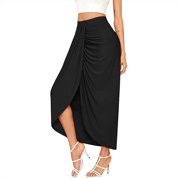 

summer split solid wrap black womens skirt fashion midi women streetwear loose lady clothes skort for girls faldas