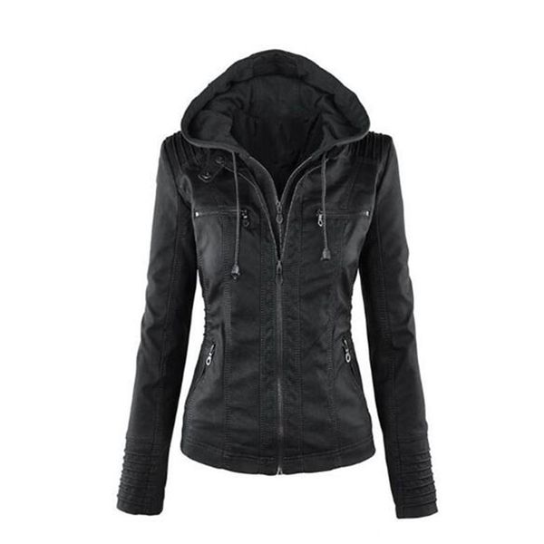 

winter faux leather jacket women casual plus size 7xl ladies basic jackets waterproof windproof coats female, Black