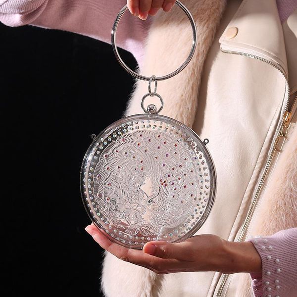 

evening bags 2021 chic transparent crystal round day clutches handbags and purses