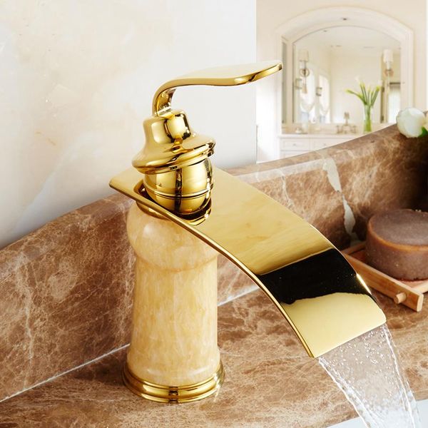 

bathroom sink faucets vintage copper jade basin faucet waterfall, european retro mixer water tap gold plated whosale