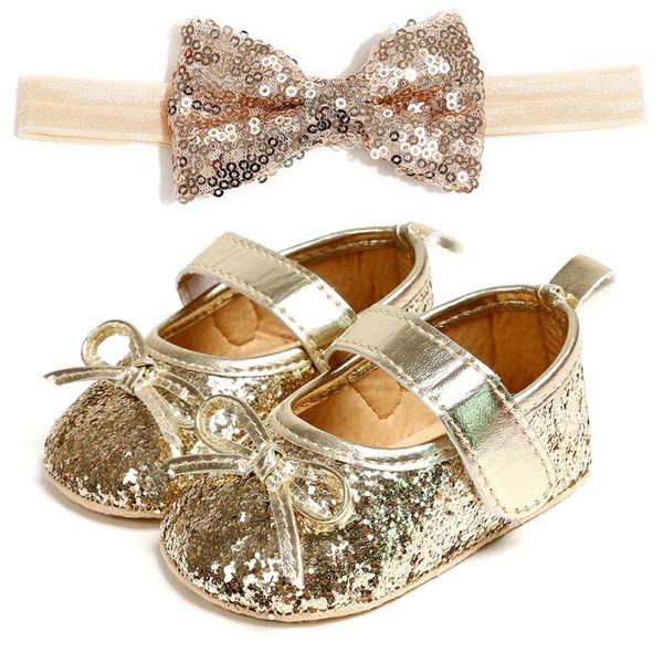 

born baby girls shoes with hair band pu leather bowknot first walkers spring princess party wedding girl