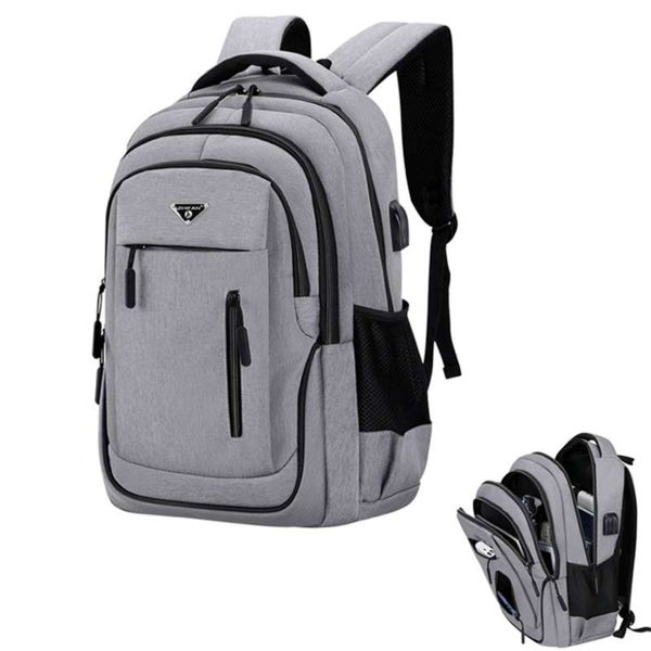 Big Capacity Homens Mochila Laptop 15.6 Oxford Cinza Sólida Sólida Sacos Adolescentes Estudante Colégio Back Pack Multifuncional Bagpack 210929