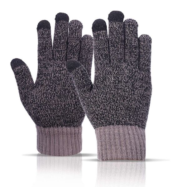 

gloves straight warm thickened wool color matching large fashion plush knitted touch screen, Blue;gray