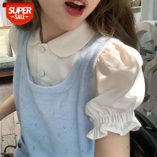 

net red square collar pocket vest round neck two-color sleeveless knitted sweater women's outer wear clothing #6z9o, White