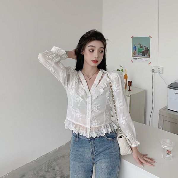 

women's blouses & shirts ladies korean clothes crop autumn style v-neck women fashion brand female fall blusas mujer de moda, White