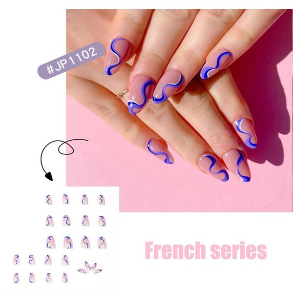 

false nails fake with designs white purple ripple wear long paragraph fashion manicure patch nail art, Red;gold
