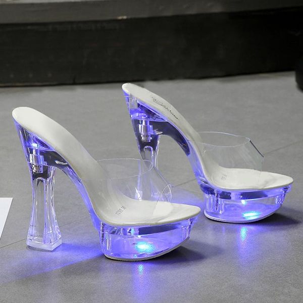 

slippers women's luminous nightclub 2021 fashion crystal, Black