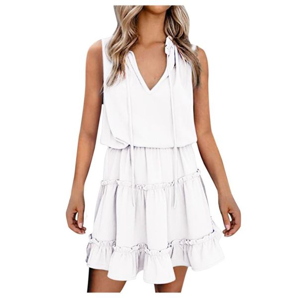 

casual dresses pleated women sleeveless v-neck summer dress sundress vestidos elegantes para mujer drawstring woman femme robe, Black;gray