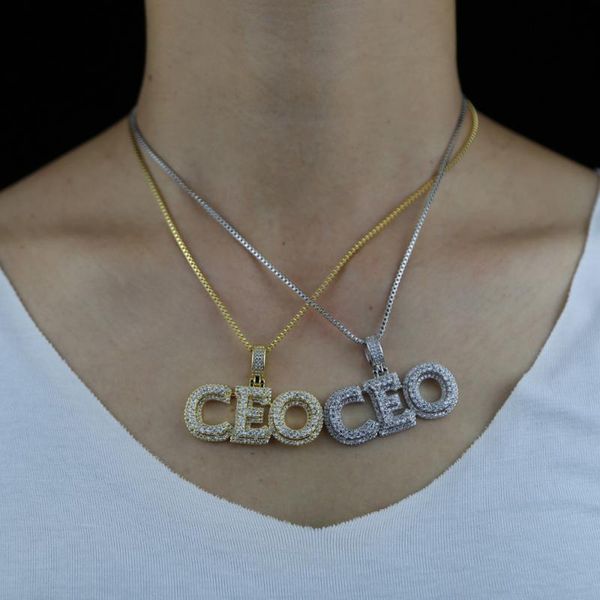 

chains hip hop big cuban chain gold color 5a cz stone paved bling iced out ceo letter pendants & necklace for men women rapper jewelry, Silver