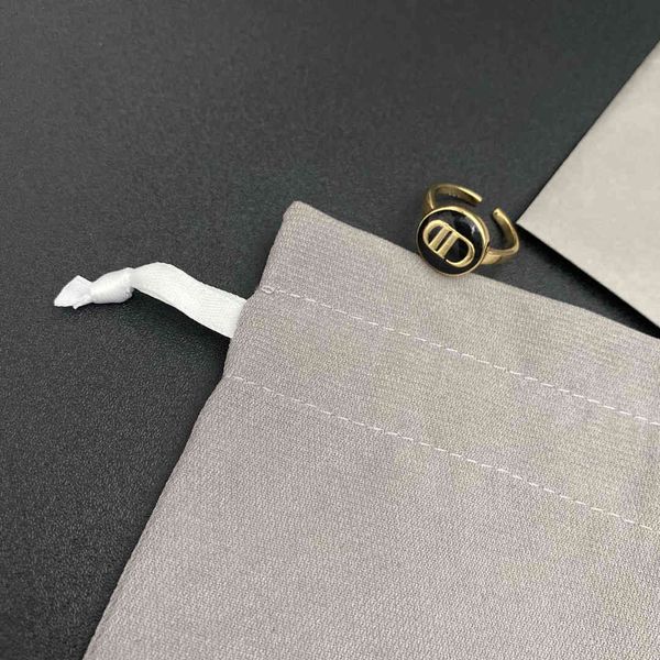 

dijia classic drop glaze ring round black letter d family ins fashion women's versatile simple open, Silver