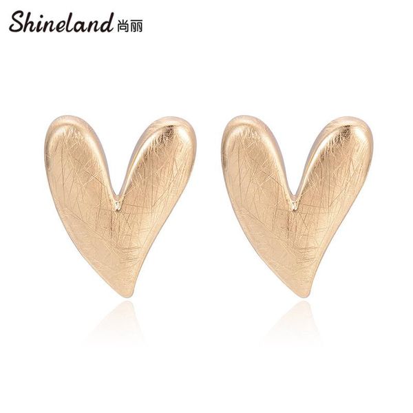 

stud shineland 2021 cute irregular simple metal heart earrings for women statement vintage fashion jewelry wholesale bijoux, Golden;silver