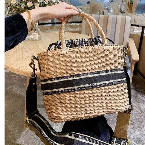 

d letter weaving bag female 2021 new vegetable basket single shoulder messenger bag portable large capacity hand woven straw zly