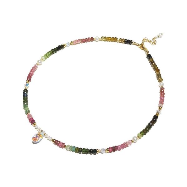 

lii ji natural rainbow tourmaline freshwater pearl austria crystal 14k gold filled necklace 37cm+4cm october birth stone gift, Silver