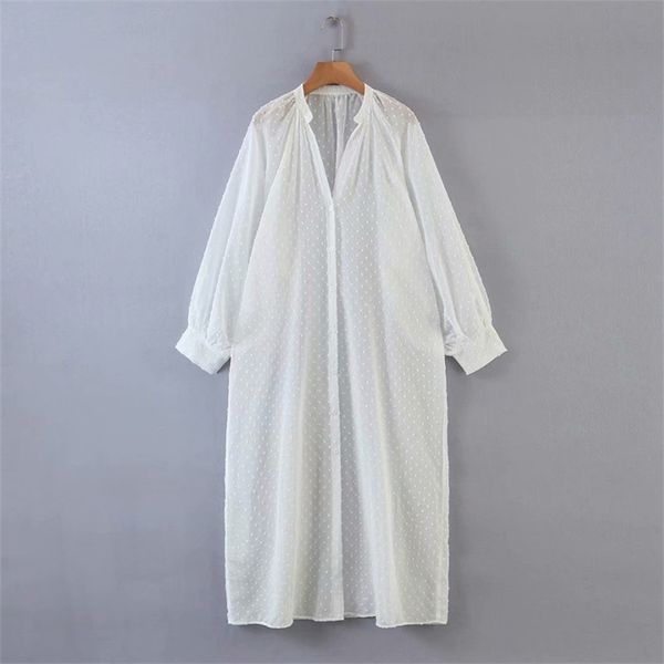 Yaz Kadın Şifon Ince Elbise Uzun Kollu Gevşek Artı Boyutu Şeffaf ES Kadın Moda Street Gömlek Vestidos 210513