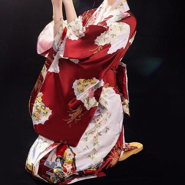 

ethnic clothing print flower haori bathrobe loose kimono yukata women costumes stage performance clothes summer cosplay dressing gown with o, Red