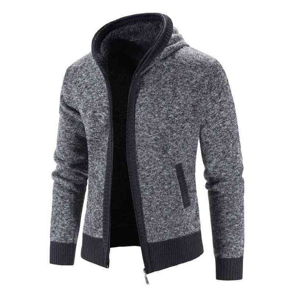 

new fleece cardigan men hooded warm sweatercoat thick patchwork fashion winter sweater jacket men knitted cardigan coats man y1122, Black;brown