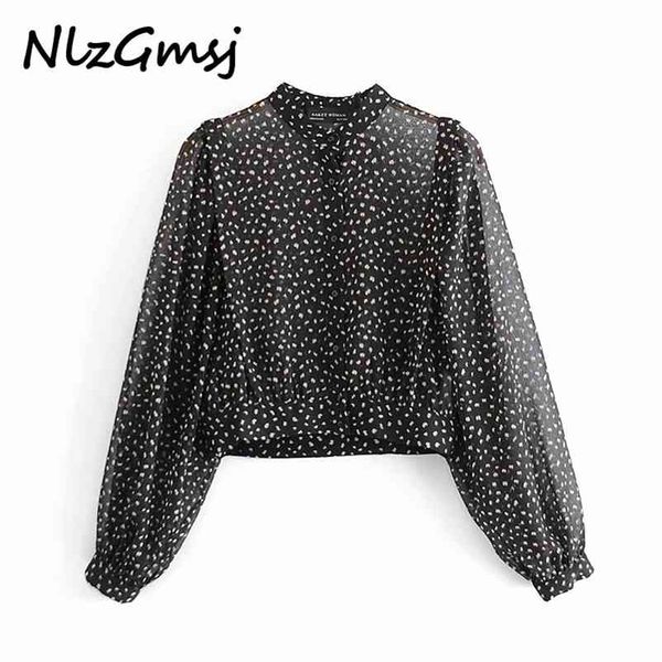 

blouse women stand collar perspective print short shirts elegant ladies chiffon blouses thin female fashion 210628, White