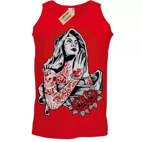 

VÃ­rgen MarÃ­a Camiseta Tatuaje Tatuado Alternativa Chaleco Hombre, White;black