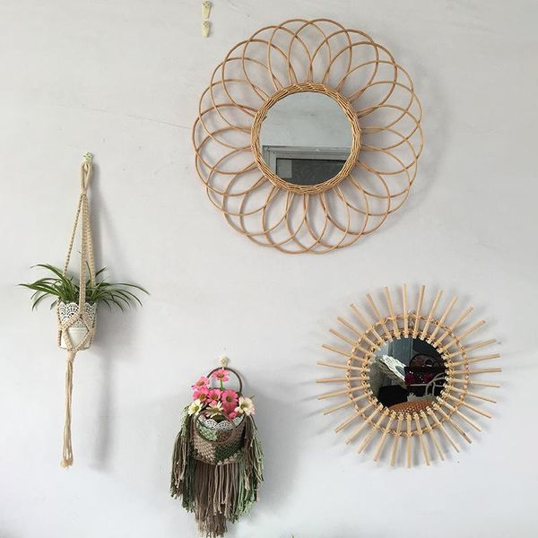 

mirrors household rattan mirror art dressing homestay simple creativity wall