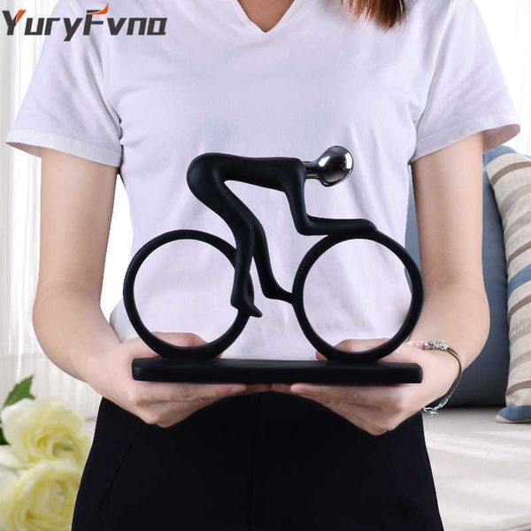 Yuryfvna Bicicletta Statua DHAMPION Ciclista Scultura Figurine Resina Moderna Arte Astratta Atleta Bicycler Figurine Home Decor Q0525217V