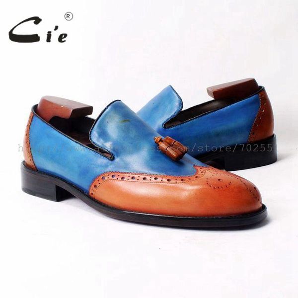 

dress shoes cie custom round toe glue craft handmade tassel slip on casual calfskin orange /blue leather men's shoe loafer 52, Black