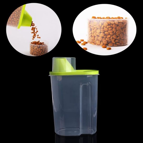 

plastic pet puppy dog storage container dry dispenser feeder with measuring cup dxaf cat bowls & feeders