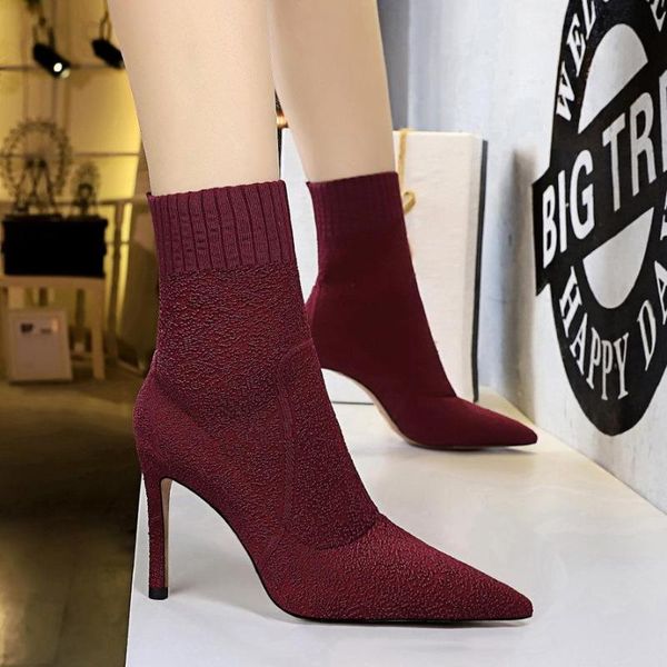 

korean fashion simple winter women's boots with thin heel, high pointed toe, slim feet, wool short, Black