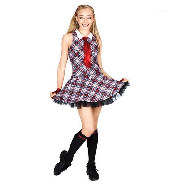 

children scotland lattice dress girls modern dance costumes students campus dancing performance suit d-04441, Black;red