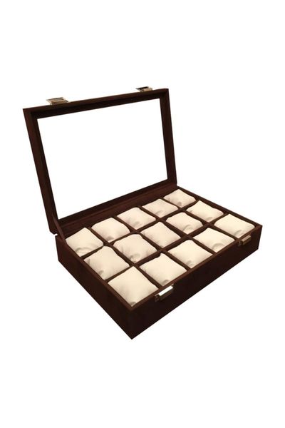 

watch box 15 pieces wooden case on suede brown fabric coating kta308 bath accessory set