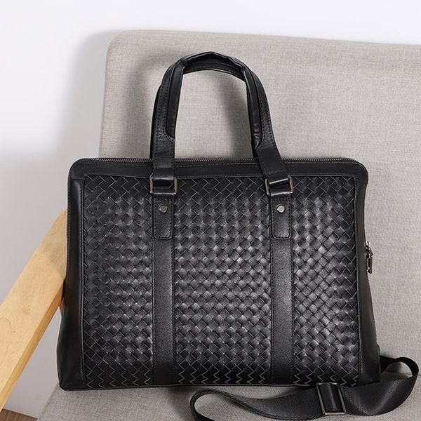 

briefcase leather woven men's bag business handbag one shoulder messenger