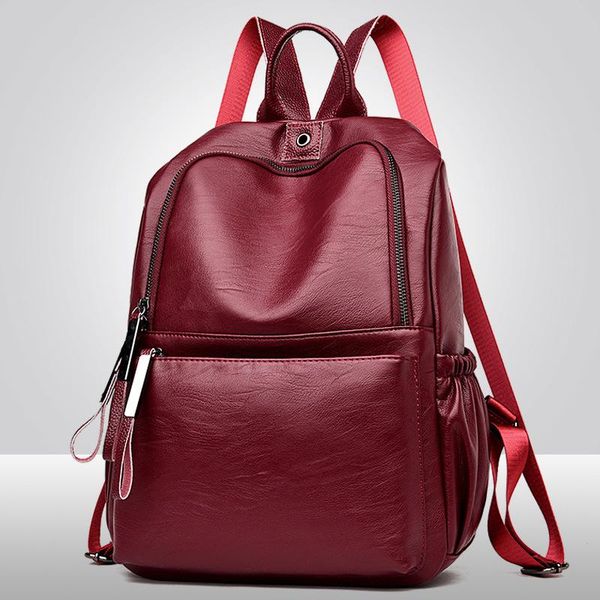 

outdoor bags fashion soft leather backpack female student schoolbag korean 2021 large capacity travel bag anti theft