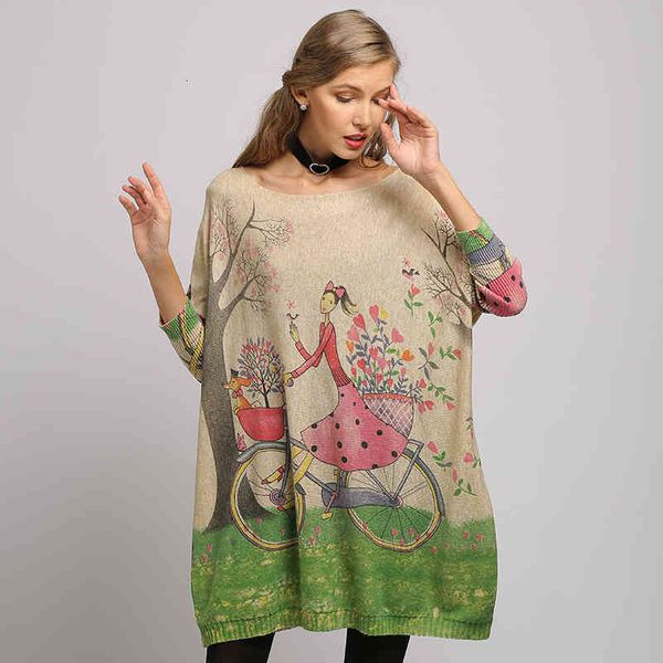 

dresses woman sweater oversized long batwing sleeve pullovers o-neck knitted fashion loose female casual flower girl print clothes, Black;gray